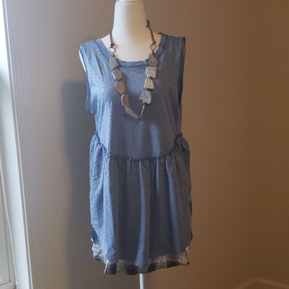 💙SALE💙 NWOT Kori America Blue & Plaid Top Blouse